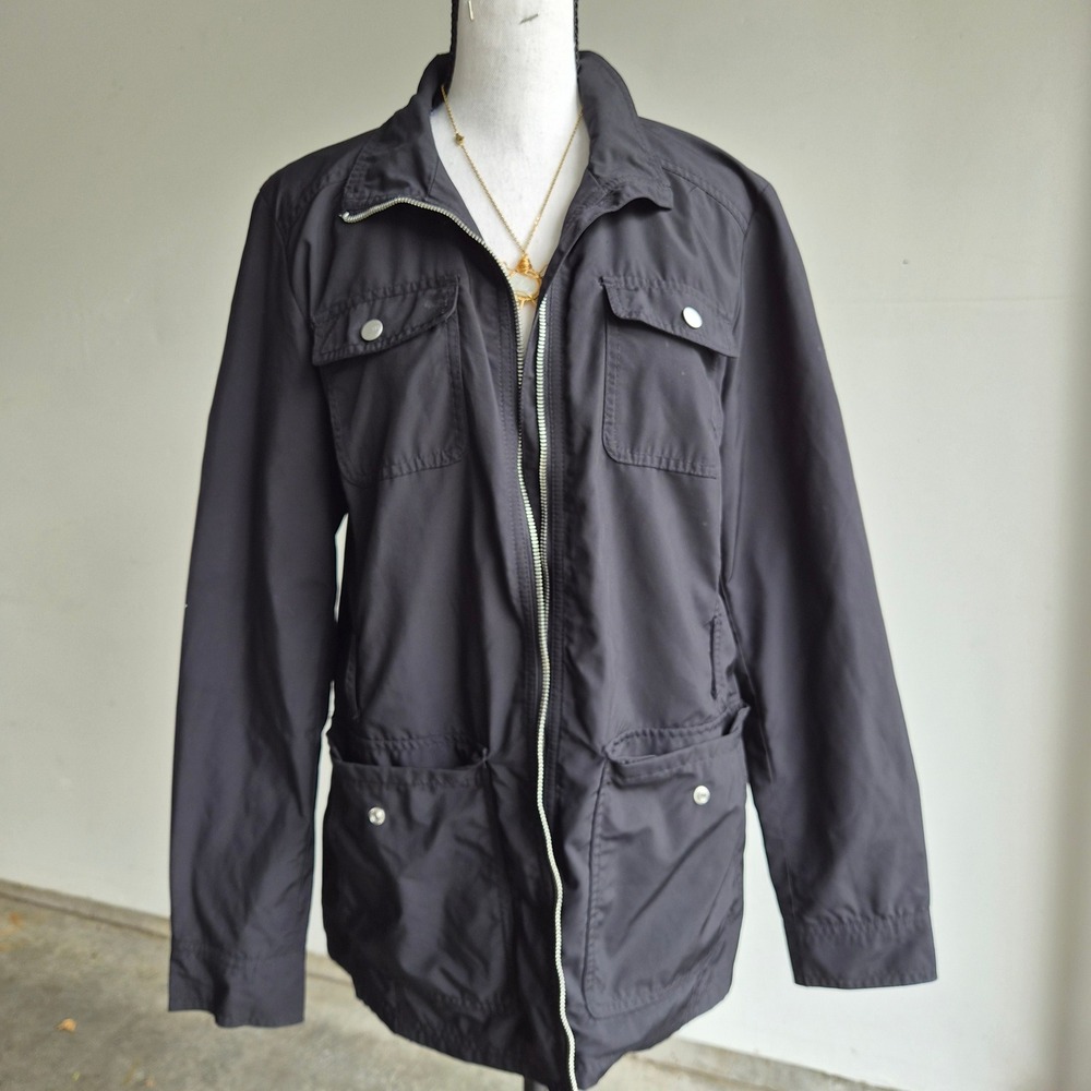 Tommy Hilfiger Utility Jacket Womens M Gorpcore Utilitarian Black Minimalist